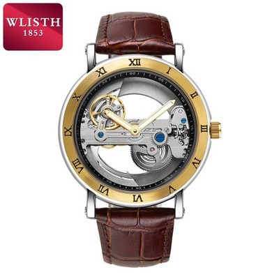 Vintage Skeleton Automatic Mechanical Watch Double Transparent Roman Numeral