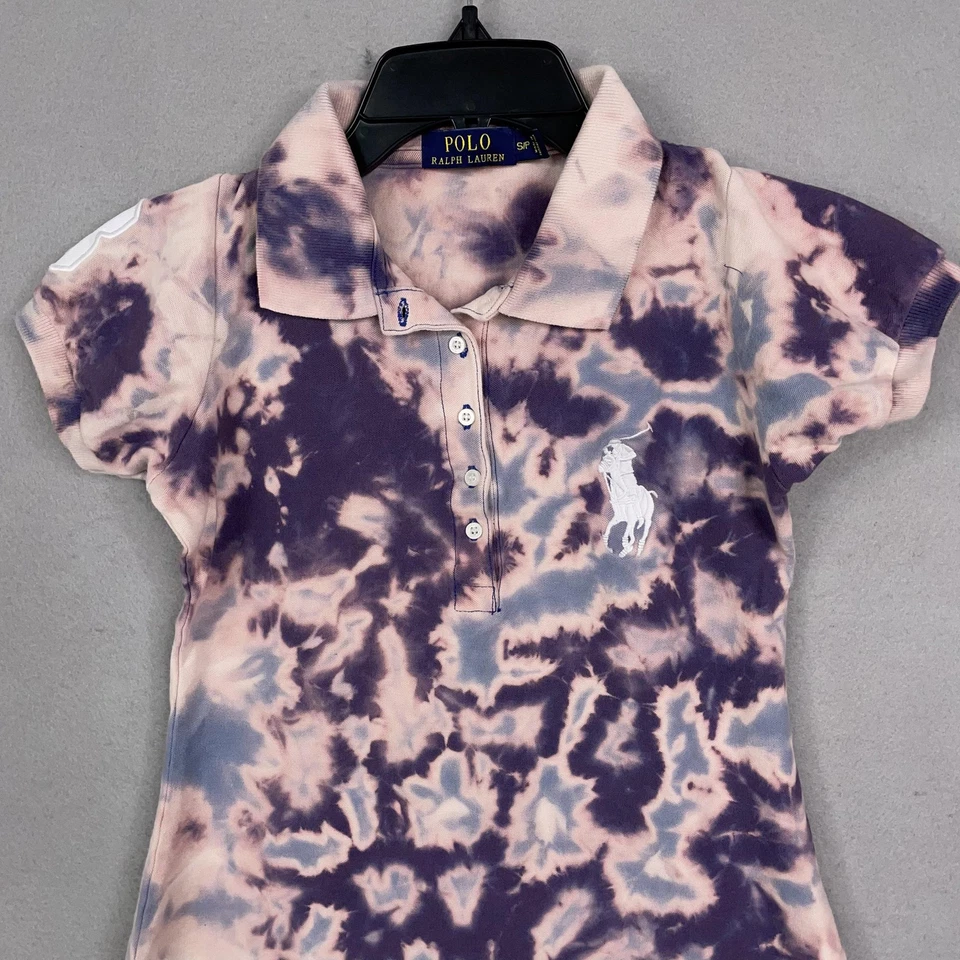 Polo Ralph Lauren Camisa Vestido Niñas Pequeño Personalizado Púrpura Rosa Tie Dye Big Pony Foto 2 de 4