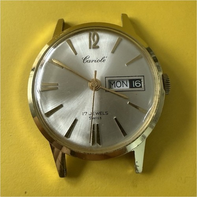 #ad #ad Vintage Caravelle by Bulova 17 Jewel Swiss Day Date Watch – Winds amp; Runs Briefly $59.99