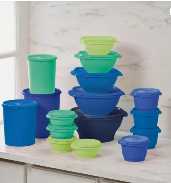 Tupperware Heritage Collection 32-piece Food Storage Container Set Blue - NEW