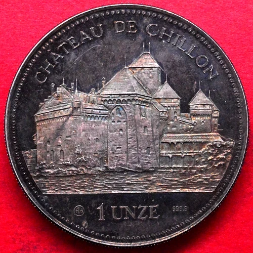 1989 SWITZERLAND CHÂTEAU DE CHILLON PROOF 1 OZ SILVER ROUND
