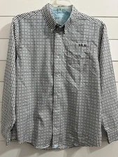 Huk Performance Shirt Mens MEDIUM Long Sleeve Fishing Button Up Blue White Plaid