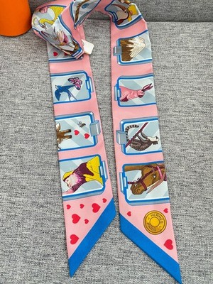 New with tags Hermes Story Twilly Twill Silk Ribbon Scarf Scarves