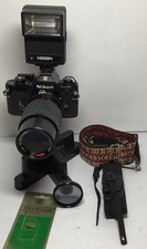 Nikon EM 35mm Film Camera 70-180mm Telephoto Zoom Lens, Flash 2 Straps More