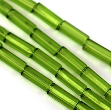 Tube Glass Beads, 10mm x 4mm, Olivine Green w/ Gloss, Czech Beads, 25 Pieces