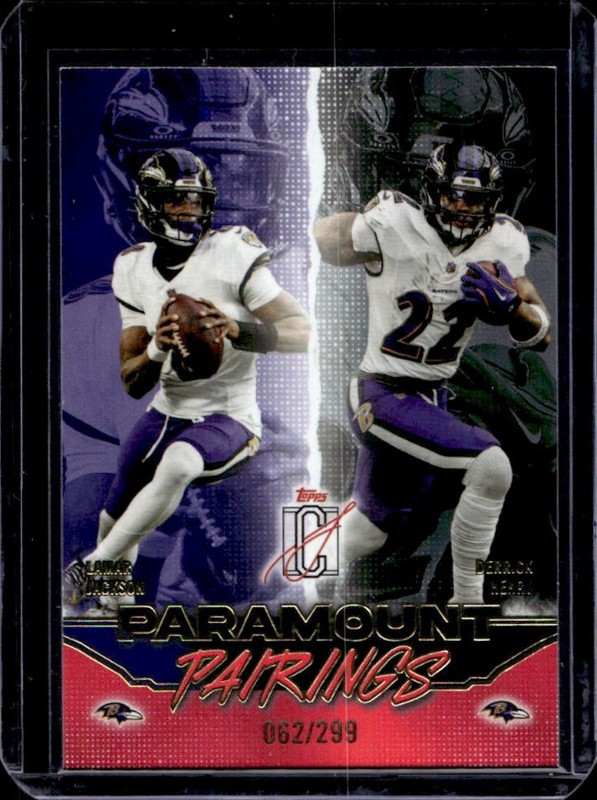 2025 Topps Class Derrick Henry Lamar Jackson Paramount Pairings Coral Foil #/299