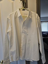 Men's White Solid Dress Shirt Long Sleeve Button-Front Point Collar