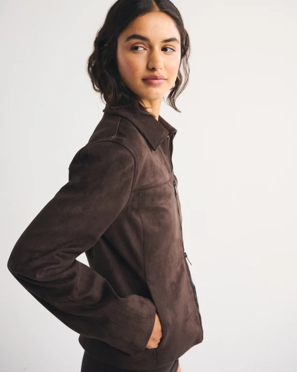 Abercrombie Slim Zip Vegan Suede Jacket / dark coffee SALE!! - product detail image 2