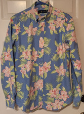 Ralph Lauren Shirt Mens Sz M Blue Pink Floral LS Button Cotton Blue Pony