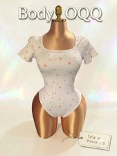 OQQ Women's White Floral Bodysuit Short Sleeve One Piece Compression M
