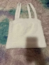 Forever 21 Fuzzy White Cropped Top Size Small