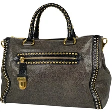 Prada Plate Studs 2-Way Shoulder Handbag Brown Leather with Dust Bag #BS2457