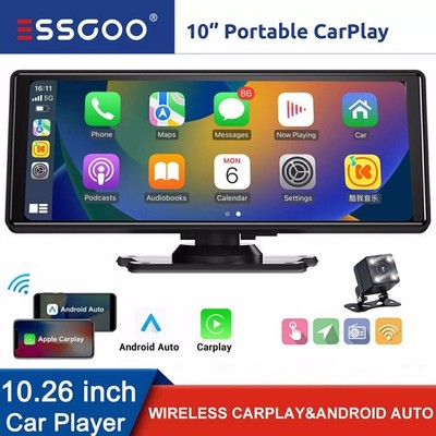 10.26'' HD Wireless Android & Carplay Screen for Car, Portable Touchscreen 4K+CAM