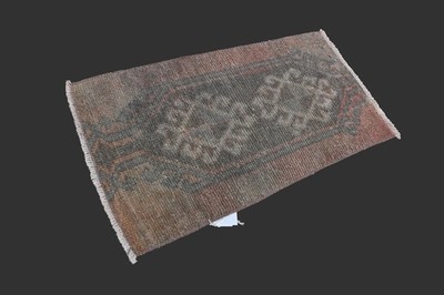 GRAY Turkish Oushak Rug 1x2 Vintage Handmade Anatolian Small Doormat Kilim