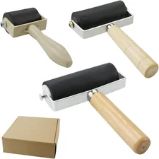 YEXPRESS 3 PCS Rubber Brayer Roller, Hard Small, Black, Brown, Silver 