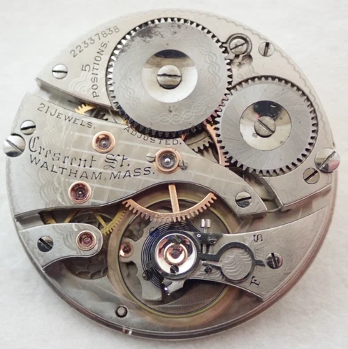 ANTIQUE 16s WALTHAM CRESCENT STREET 21 JEWEL 21J OPEN FACE POCKET WATCH MOVEMENT