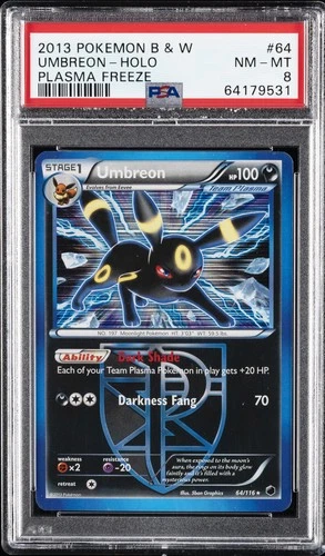 2013 POKEMON BLACK & WHITE PLASMA FREEZE #64 UMBREON-HOLO PSA 8