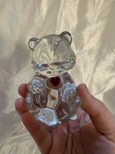 Fenton Teddy Bear Ruby Red Heart Collectible Paperweight Art Glass Vintage USA