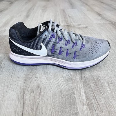 Nike Air Zoom Pegasus 33 Womens 8 Gray Purple Running Shoes 831356-003