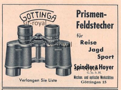 Gottinga Feldstecher - Spindler Hoyer Göttingen - 1938 - Werbung Reklame ~9x6cm