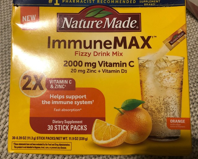 Nature Made Immunemax 2000mg Vitamin C D3 Zinc Fizzy Drink Mix Sticks