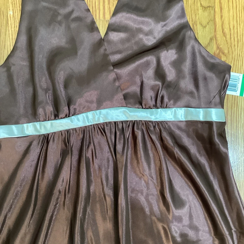 Jones Нью-Йорк коричневый атлас свадебная ночная рубашка Negligee без рукавов романтический размер L - Изображение 4 из 4