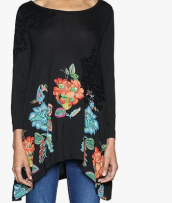 DESIGUAL Damen Langarm T-Shirt Gr. XL  Schwarz  Viskose neuwertig