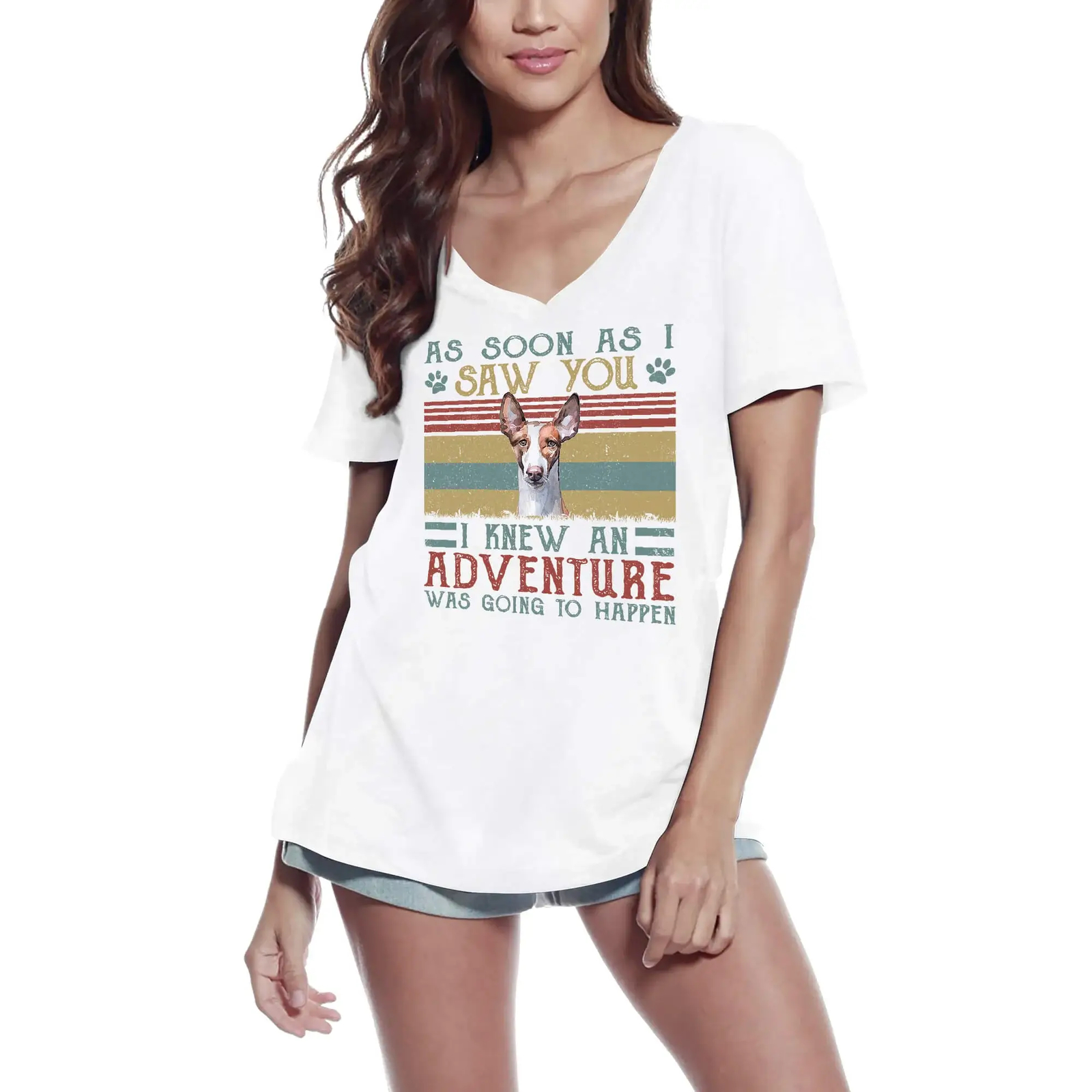 Camiseta de Cuello V para Mujer Sabueso Ibicenco Sabía Que Iba A Ocurrir Una