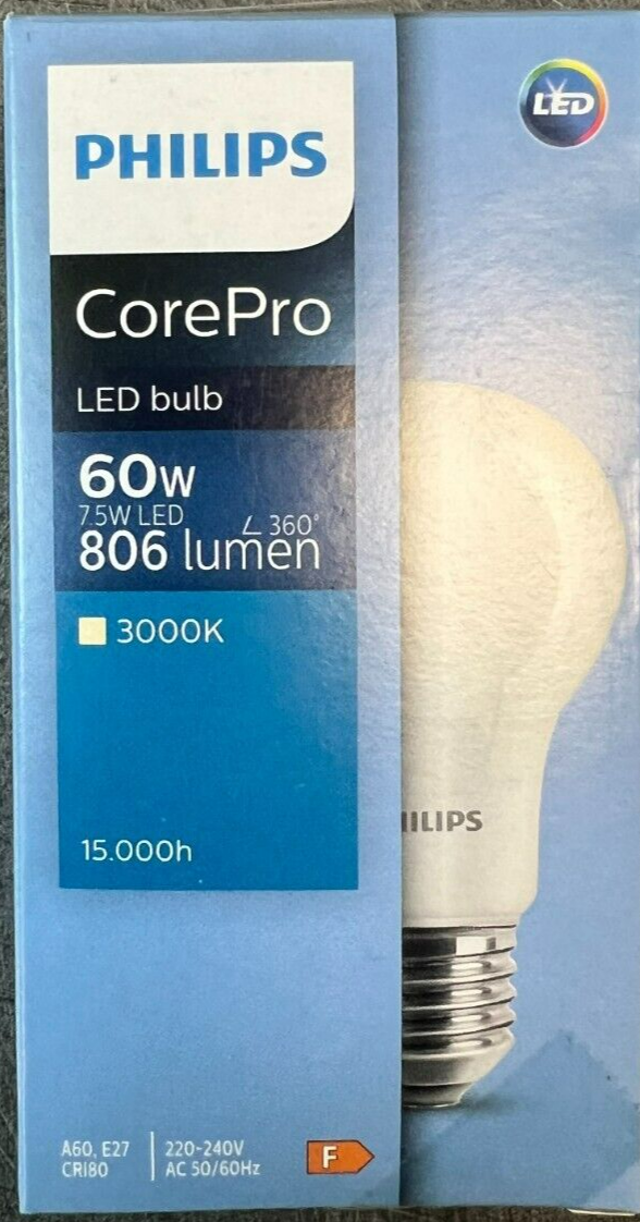 PHILIPS COREPRO LED BULB 60W-8KWAH/1000H 3000K 15.000H ORIGINALE