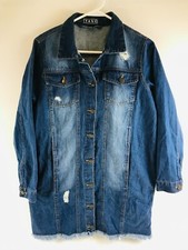 Taxi Denim Shirt Women's Size Small Blue Denim Button Up Frayed Hem Distressed