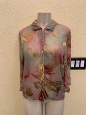 Citron Size Medium Multicolored Leaf Burnout Button Down Long Sleeve Blouse