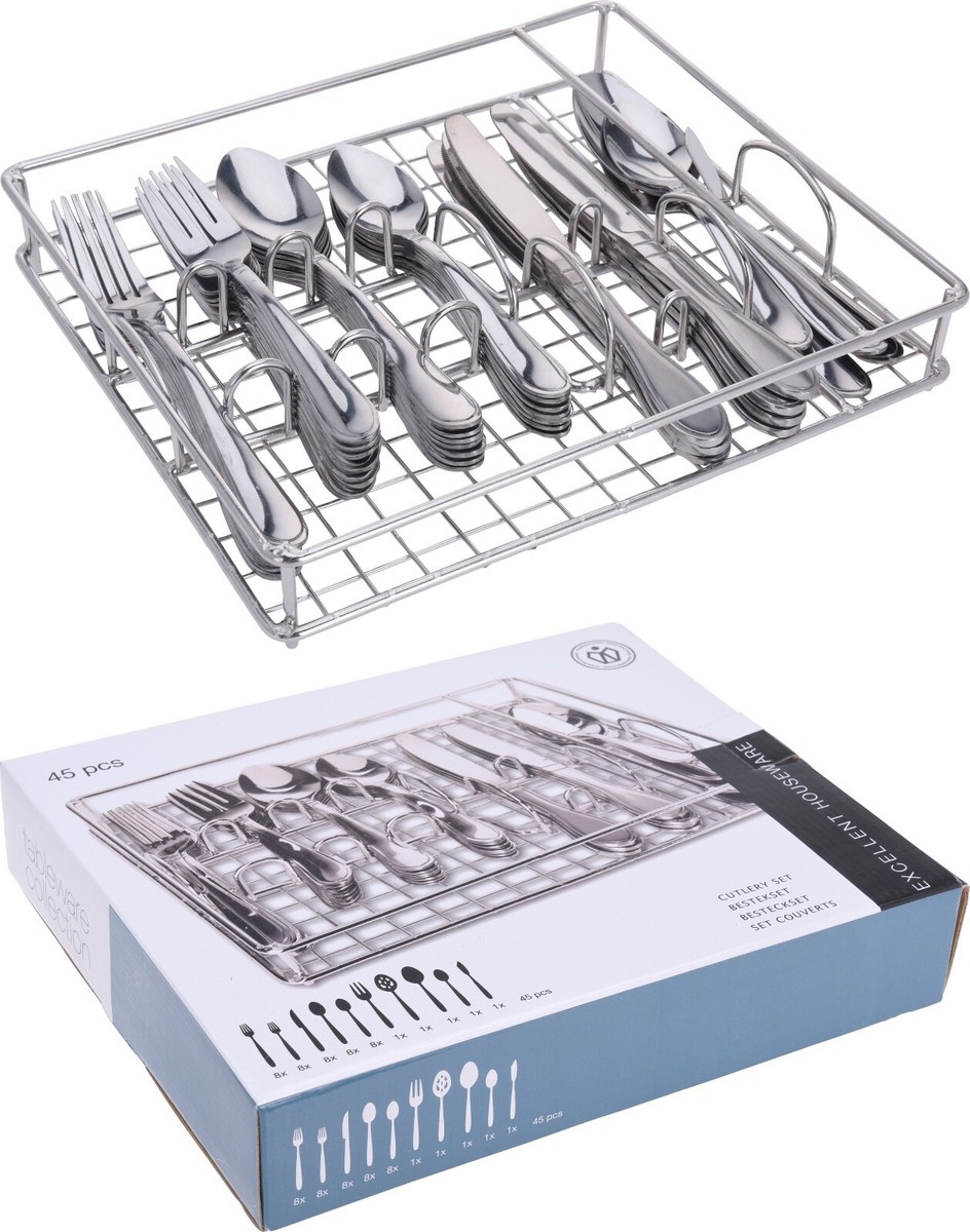 Besteckset 45 teilig für 8 Personen 1 x Besteckkorb Besteck Essbesteck Edelstahl