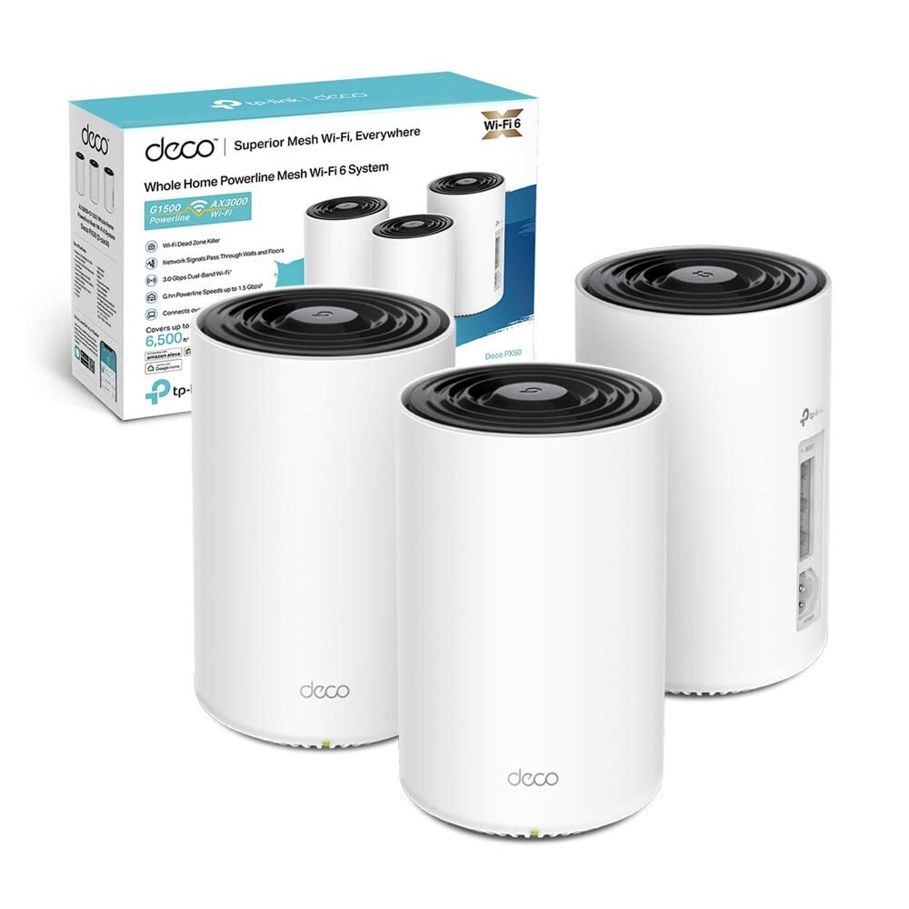 TP-Link Set mesh WLAN Deco PX50 Powerline (pacchetto di 3), Wi-Fi 6 dual-band AX