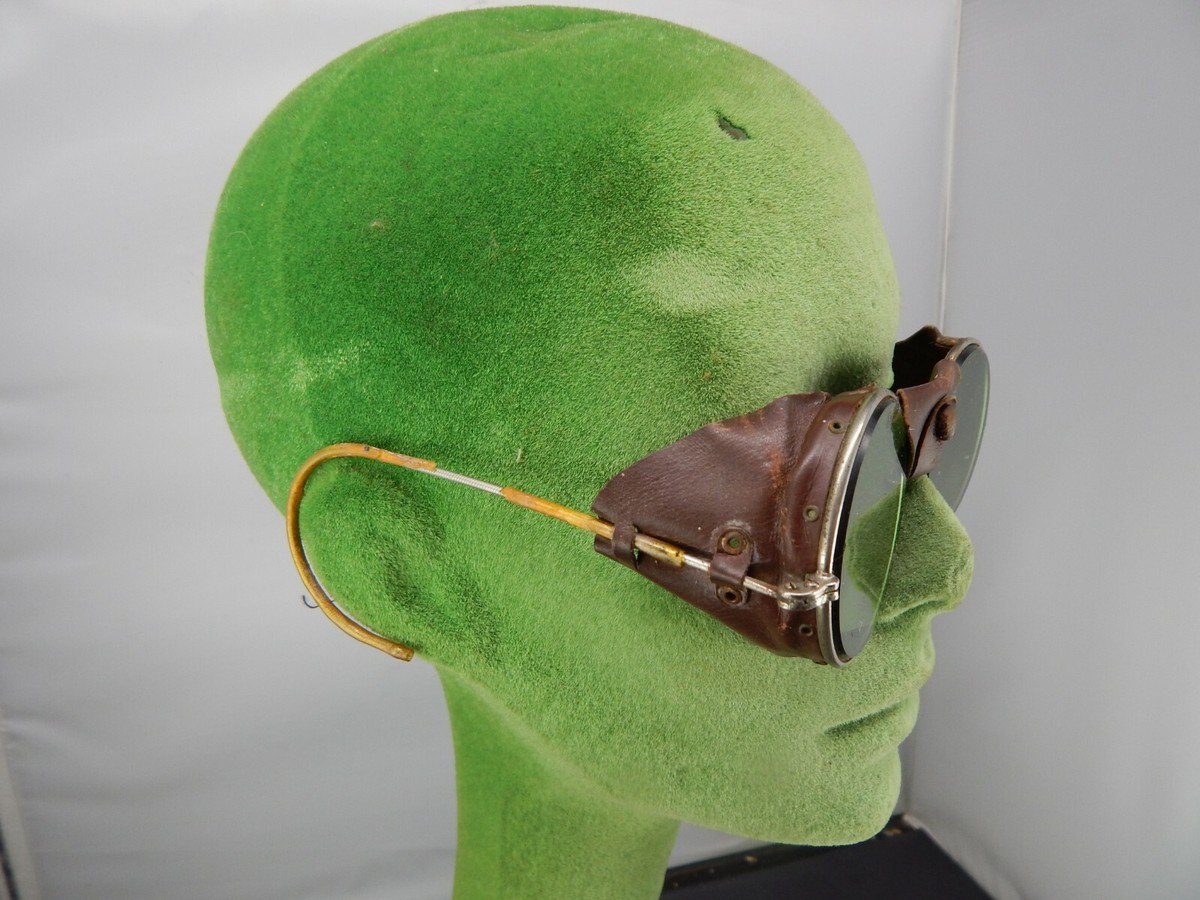 vintage American Optical ROUND TINTED SAFETY GLASSES w/Leather