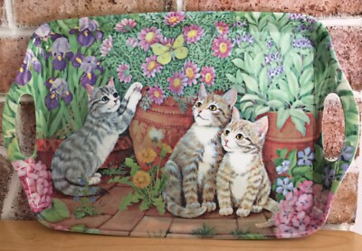 Melamine Ware Flowers/Felines Kittens Cats Rectangle Serving Tray 10''H x 16''L