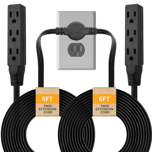 Twin Extension-Cord Power Strip - 12 ft - Flat Plug Extension Cord - 3 Prong ...-image