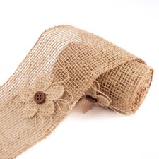 12 Feet of Daisy Embellished Burlap 4" Ribbon with Button Centers