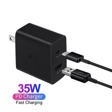 35W PD Power Adapter Duo Wall Charger w/ 2 USB-C Cables For Samsung TA220