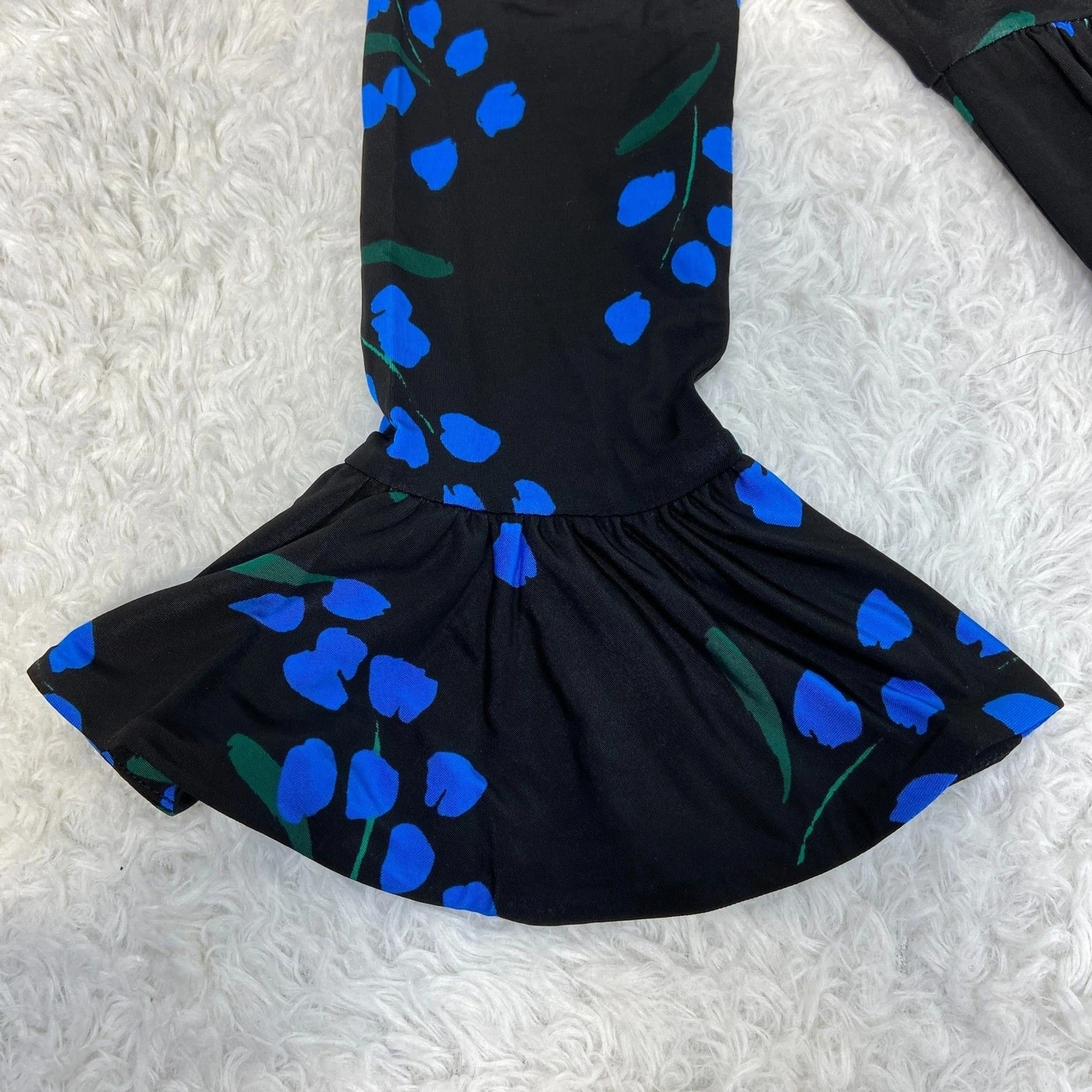 Abito midi floreale Kate Spade Sea Breeze manica svasata nero e blu donna tg 00