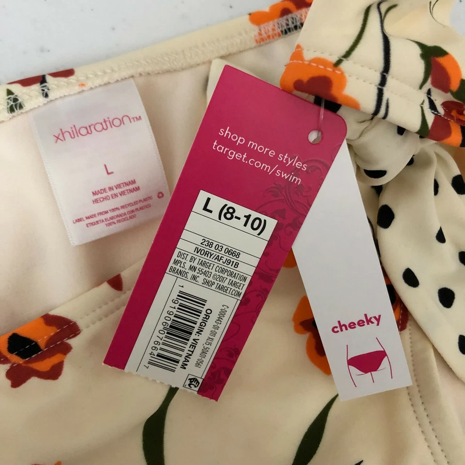 Parte inferior de bikini Xhilaration para mujer descarada floral lazo laterales marfil talla L Foto 3 de 4