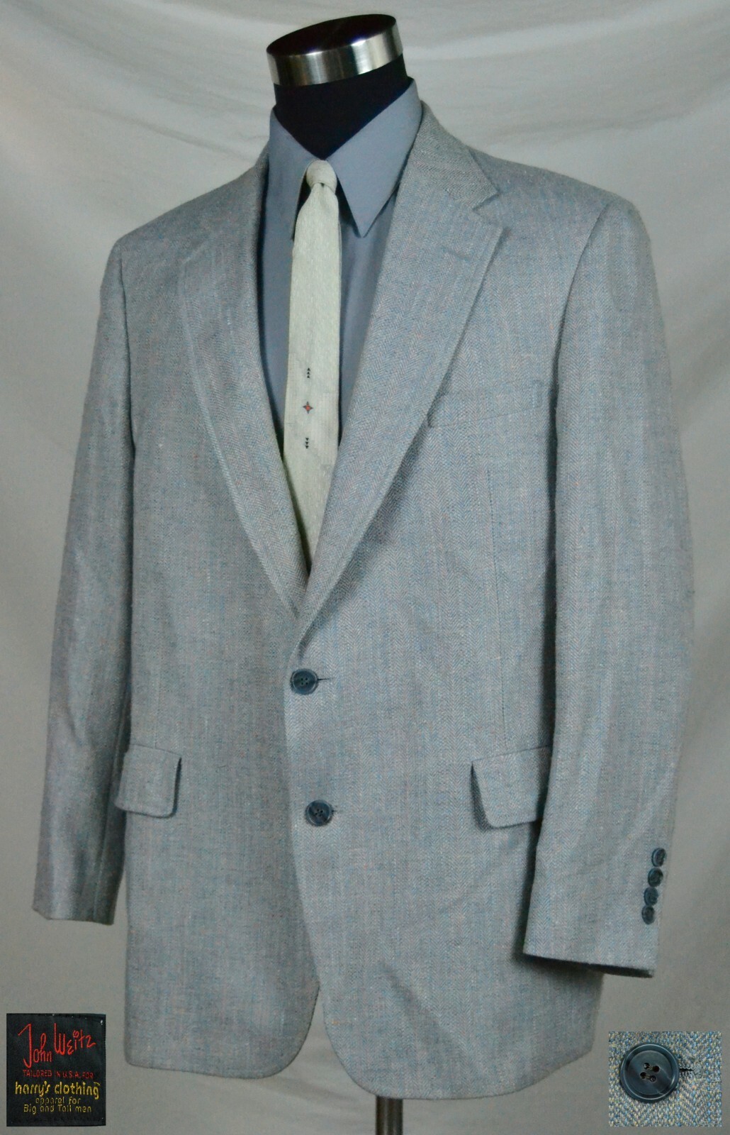 Light Gray & White H-Bone Twill Sport Coat with S… - image 1