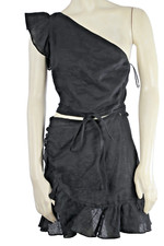 REFORMATION Black One Shoulder Ruffle Trim Cut Out Tie Up Wrap Mini Dress Size 2