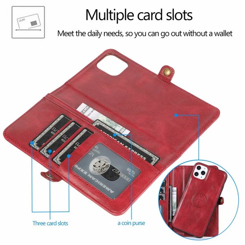Removable Magnetic Wallet Case Flip Cover For iPhone 11 12 13 1 4 15 16 Pro Max - Picture 70 of 77