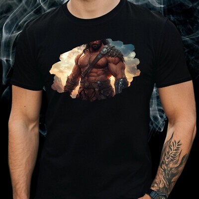 Mens Barbarian Sword Print Cotton T-Shirt Size XS to 5XL