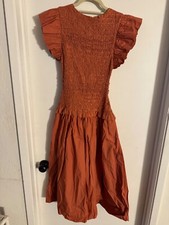 Women NWT "Ulla Johnson"clay color,short sleeve gather bodice midi dress.Size 2