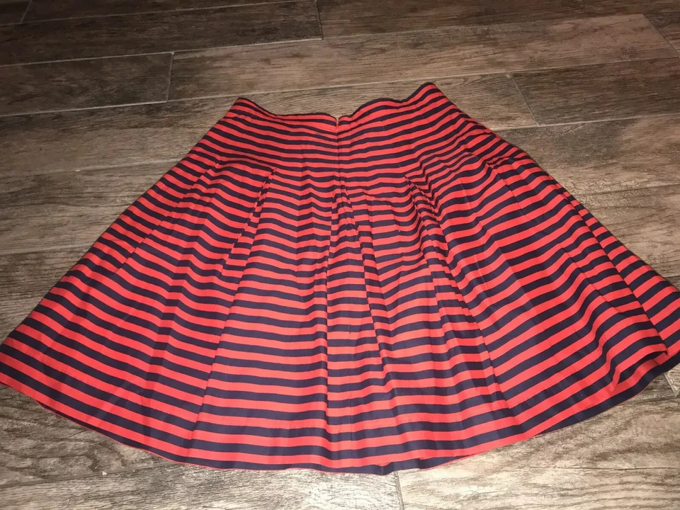 J Crew Women's Size 4 Pleated Skirt Red Blue Striped Lined Cotton - Image 4 of 4