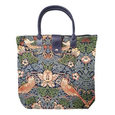Tapestry Folding Reusable Shopping Bag in Strawberry Thief Blue Flower Design