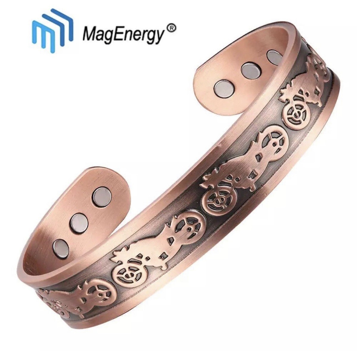 CHUNKY 100% COPPER BIKER MOTORCYCLE MAGNETIC BANGLE BRACELET SIZE-XL MEN  CB41C