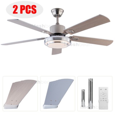 2PCS 52'' Indoor Ceiling Fan with Light 3-Color Changing LED Light 5 Wooden Blade