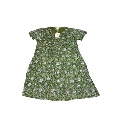 NWT River Goddess Green Floral Organic Cotton Block Print Midi Dress Womens 3XL
